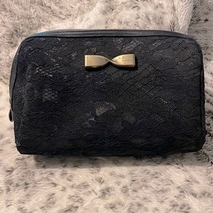 Victoria Secret, Black lace with gold bow make-up bag.